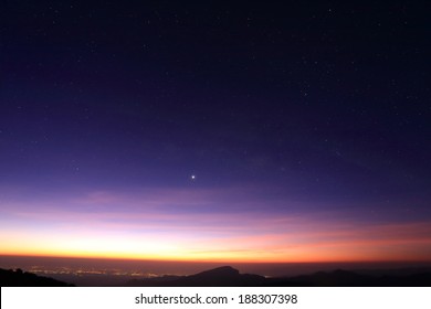  Landscape Of Sunrise In The Morning With Star In The Sky