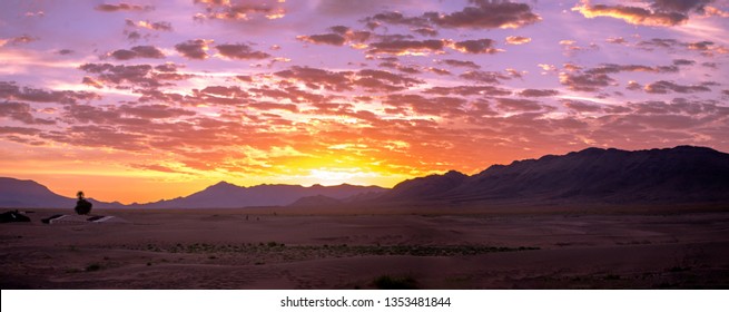 Landscape Of A Sunset In Zagora City Morroco Desert Of Sahara Dunes Clouds Purple Sky