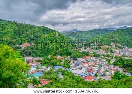 Landscape of Tachileik community myanmar in the afternoon from from Wat Phra That Doi Wao temple view point at Maesai, Chiang Rai, Thailand
