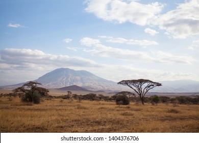 Landscape Of Tanzania Savanna With Holy Volcano Lengai