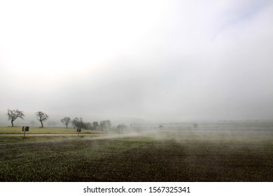 Landscape In Thick Fog By Hazy Weather