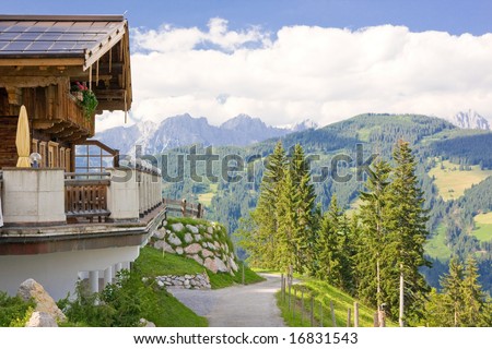 Similar – Foto Bild Young woman on the balcony who enjoys the view of the mountains