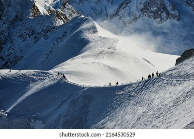 Landscape at the top of Aiguille du Midi in Chamonix Mont-Blanc valley, France (selective focus)
