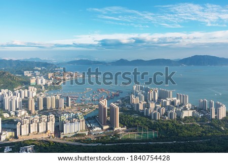 Landscape of Tuen Mun district. Viewed from Castle Peak in Hong Kong city