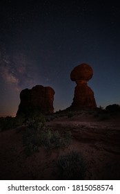 Landscape View From Arches National Park. Balanced Rock. , Utah, USA. Color Image. Night View