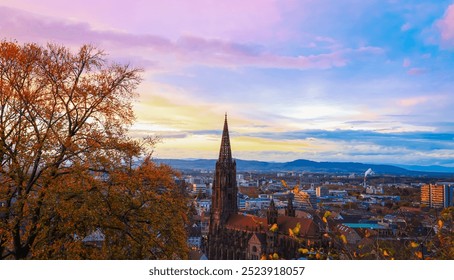 The landscape view of  autumn trees historic buildings at the famous old town of Freiburg im Breisgau ,Germany - Powered by Shutterstock