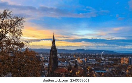 The landscape view of  autumn trees historic buildings at the famous old town of Freiburg im Breisgau ,Germany - Powered by Shutterstock