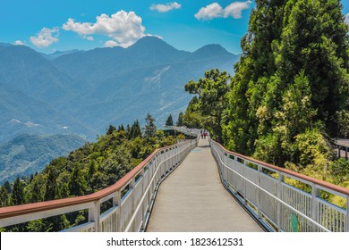 Landscape View Of Beautiful Cingjing Skywalk With Qilai Mountains And Blue Sky, Nantou, Taiwan