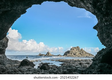 Landscape View Of Beautiful Coastline With Famous Sea Cave And Rocks Of Sleeping Beauty, Pekinese Dog, Ludao, Taitung, Taiwan