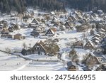 Landscape View Of The Beautiful Historic Villages Of Shirakawa-Go And Gokayama (Gassho Zukuri Folk Village) With Winter Snow, Gifu, Shirakawa, Japan