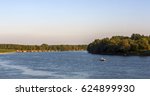  Landscape view with boat on the river Sava in Slavonski Brod 