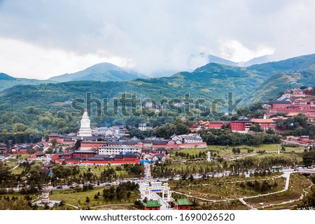 Landscape view of Buddha Land Wutai, Shanxi China after rain