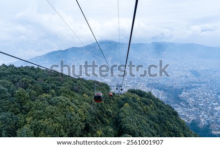 Landscape view of cable car in Mountain hill, Nepal.