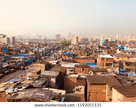 Landscape view of Dharavi. Heart of the Mumbai and biggest slum of the Asia.