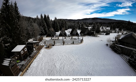 Landscape view from the drone with mountains with snow on Winter in Romania - Powered by Shutterstock