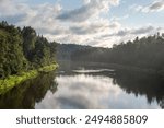 Landscape view of Gauja river valley in Sigulda, Latvia on sunny summer day .