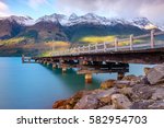 Landscape view of Glenorchy wharf pier, long exposure at sunrise, New Zealand