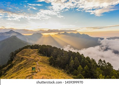 Landscape View Of The Holy Ridge With Amazing Sunset On The Peak Of Tao Mountaion, Wuling Quadruple Mountains Trail, Shei-Pa National Park, Taiwan