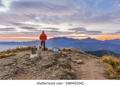 Landscape View Of The Holy Ridge And Nanhu Zhongyangjian Mountain With Amazing Sunriset On The Peak Of Tao Mountaion, Wuling Quadruple Mountains Trail, Shei-Pa National Park, Taiwan