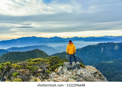 Landscape View Of The Holy Ridge At Twilight On The Peak Of Pintian Mountaion, Wuling Quadruple Mountains Trail, Shei-Pa National Park, Taiwan