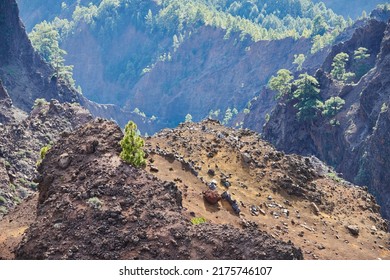 Landscape view of the mountains and hill of Roque de Los Muchachos. La Palma, Canary Islands in Spain. Travel and tourism for a scenic, calm, peaceful and zen destination. Hiking in the wild