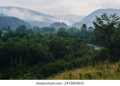Landscape view of the mountains withe the mist
