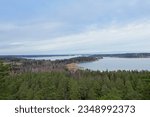 Landscape view from observation tower in cloudy autumn weather, Hollola, Finland.
