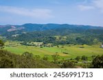 Landscape view on the fields in the valley and hills around Aljezur in the Algarve in Portugal