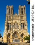 Landscape view of ornate Our Lady of Reims Cathedral - Notre Dame de Reims Cathedral, France