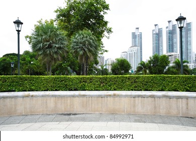 Landscape view of park with building background in city