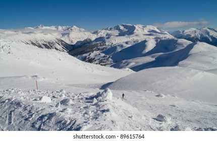Landscape view from the Peak of Whistler Mountain looking towards Blackcomb