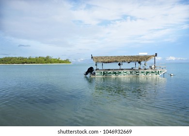 Landscape View Polynesian Boat Mooring On Muri Lagoon In Rarotonga, Cook Islands.