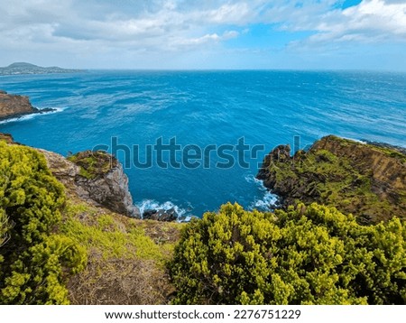 Landscape View of Seaside Cliffs on a Hiking Trail in Azores Islands