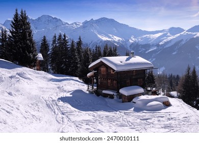 Landscape view of the ski resort of Verbier, shot in Valais, Switzerland - Powered by Shutterstock