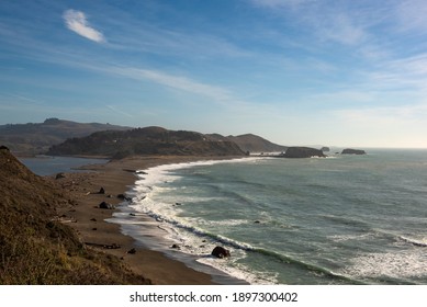 Landscape View Of Sonoma Coast In California, USA, Seen From Near The Town Of Jenner, Overlooking The Russian River And Beyond, On A Cloudless, Blue Sky Day