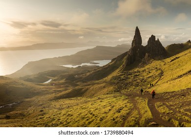 Landscape view at sunset with colourful clouds of Old Man of Storr rock formation, Scotland, United Kingdom - Shutterstock ID 1739880494