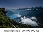 Landscape view of the Swiss Alps, shot on the Niesen mountain, near Interlaken, Bern, Switzerland 