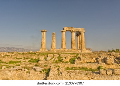 Landscape view of Temple of Apollo, Corinth, Greece	