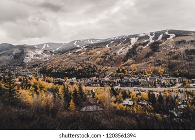 Landscape View Of Vail, Colorado After An Autumn Snow Storm. 