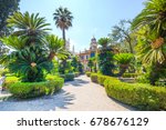 Landscape of villa park,garden in summer, Santa Margherita Ligure. Genoa, Italy park villa.