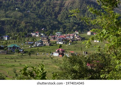 Landscape Of Village Among Fields In  Mandi District Of Himachal Pradesh India.