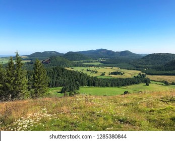 Landscape Of Volcanoes, Puys Chain, Auvergne, France.