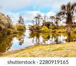 Landscape water and cloud reflection at Montage Palmetto Bluff in Bluffton, South Carolina. 