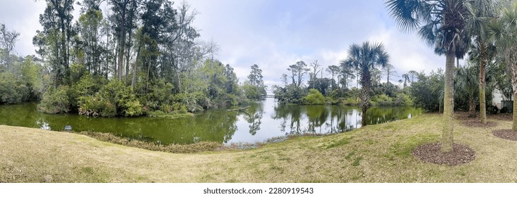Landscape water and cloud reflection at Montage Palmetto Bluff in Bluffton, South Carolina.  - Shutterstock ID 2280919543
