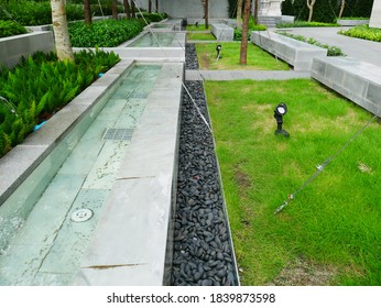 Landscape Which Included Pools Plant Grass And Lighting Fixture.