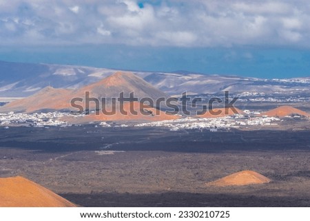 Landscape of the white town of Mancha Blanca from the top of the volcano, Lanzarote, Spain Foto stock © 
