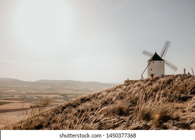 Landscape in windmills of Castilla La Mancha (Spain). Typical windmills of Castilla La Mancha.