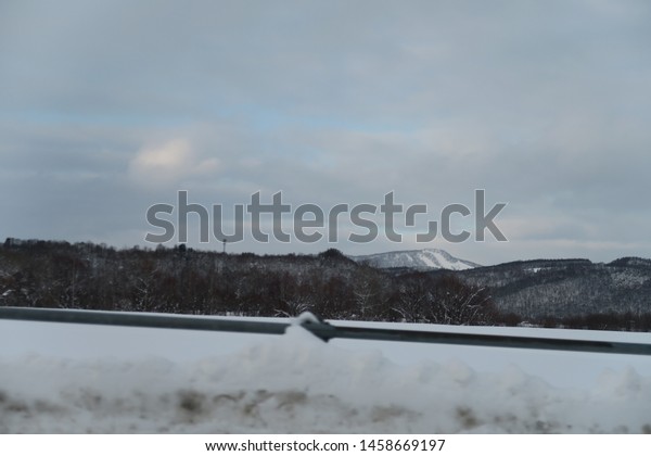 Landscape of winter
roadside in Hokkaido,
Japan