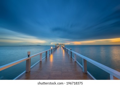 Landscape of Wooded bridge in the port between sunrise - Powered by Shutterstock