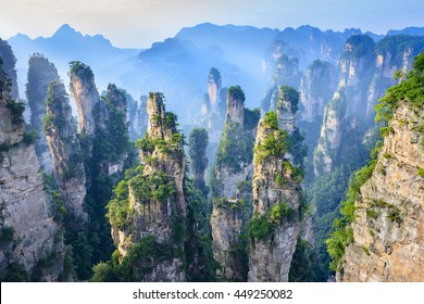 Landscape of Zhangjiajie. Taken from Old House Field. Located in Wulingyuan Scenic and Historic Interest Area which was designated a UNESCO World Heritage Site as well as AAAAA scenic area in china.